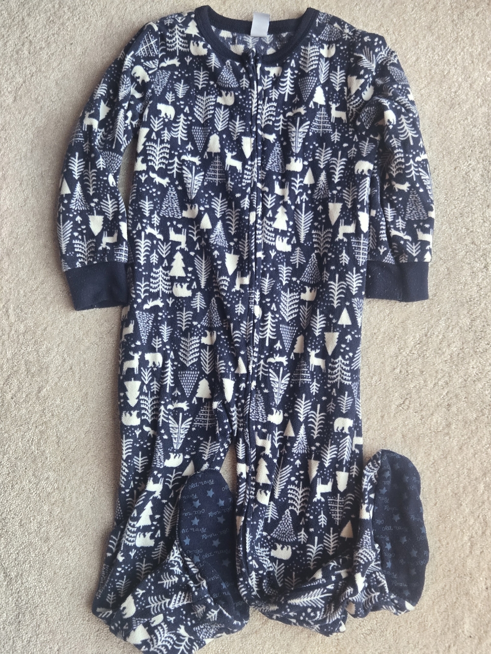 Old Navy Navy and White Forest-Print Footed Pajamas
